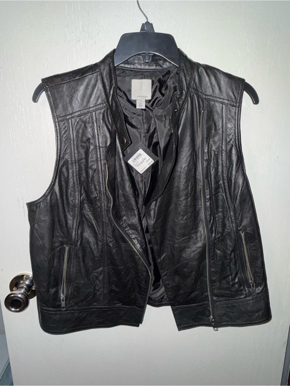 Halogen Black Leather Moto-Style Sleeveless Vest